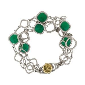 Tacori SS and 18k gold 3 strand bracelet with green quartz - new . Size 7inch